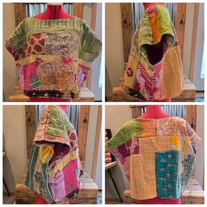 Upcycled Kantha Quilt Patch Cropped Top L-XL Handmade Dont Throw It Out